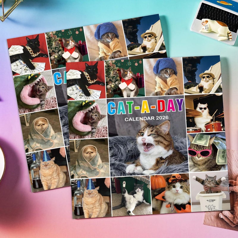 MaaIbok 2026 Wall Calendar - Funny Cats Calendar 2026, 12"" x 24"" (Open), Jan.2026 - Dec.2026, 12-Month Calendar, 365-Day Lovely Cat Calendar, Unruled Blocks, Thick Paper, Hanging Hole - Image 2